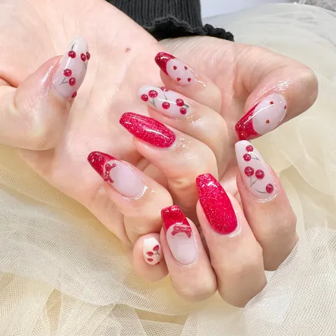 ピンク×レッドのラメ・グリッター｜ラメ・グリッター、ドット、ピンク、レッド、可愛い