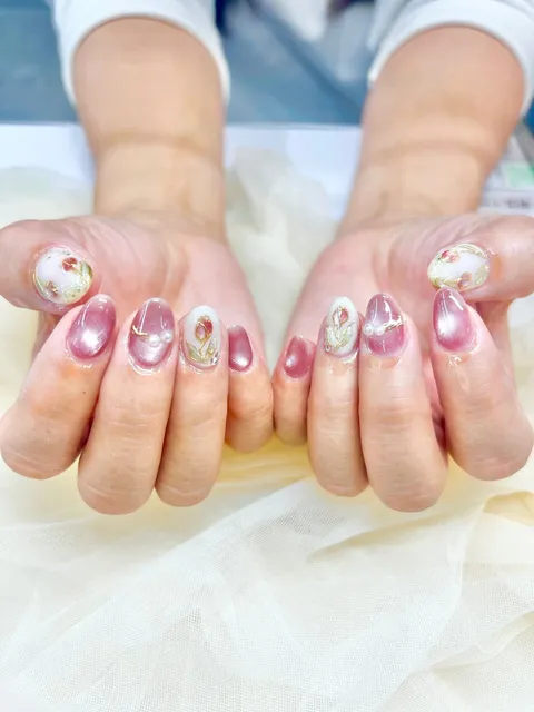 ピンクのシアー・フラワー｜シアー・透け感、フラワー、マグネット、ピンク、可愛い