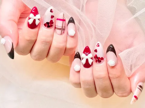 レッド&ホワイトのハート&チェック｜ハート、チェック、ドット、ホワイト、レッド、ブラック、可愛い、ブライダル