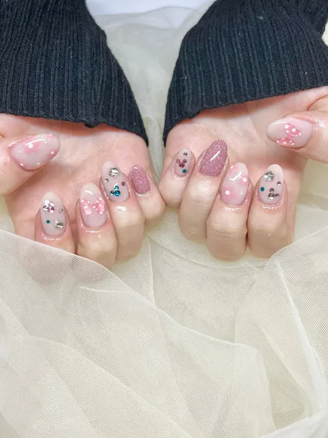 ピンク×フラワー＆ドット｜フラワー、ドット、リボン、ピンク、ホワイト、可愛い