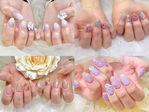 薄紫ピンクのドット＆フラワー｜ドット、フラワー、ニュアンス、ピンク、パープル、ベージュ、上品・大人、可愛い
