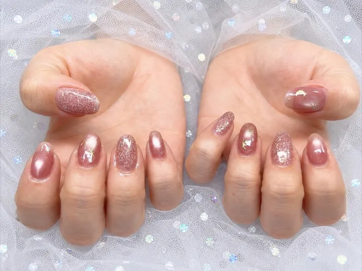 ローズミラーラメグリッター｜キラキラネイル・マグネットネイル・ニュアンスネイル・パーティーネイル