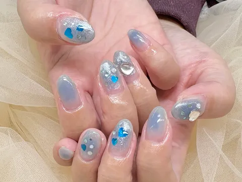 くすみピンク×グレーのニュアンス｜ニュアンス、ラメ・グリッター、ベージュ、グレー・グレージュ、ブルー、上品・大人