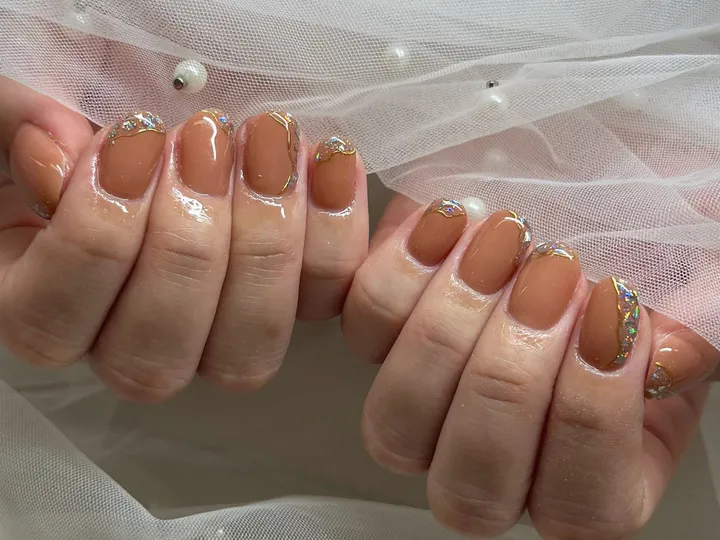 テラコッタオーロラフレンチ｜フレンチネイル・キラキラネイル・ニュアンスネイル・秋ネイル