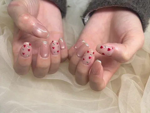 ピンクベースの赤ハート描き｜ハート、ピンク、レッド、可愛い