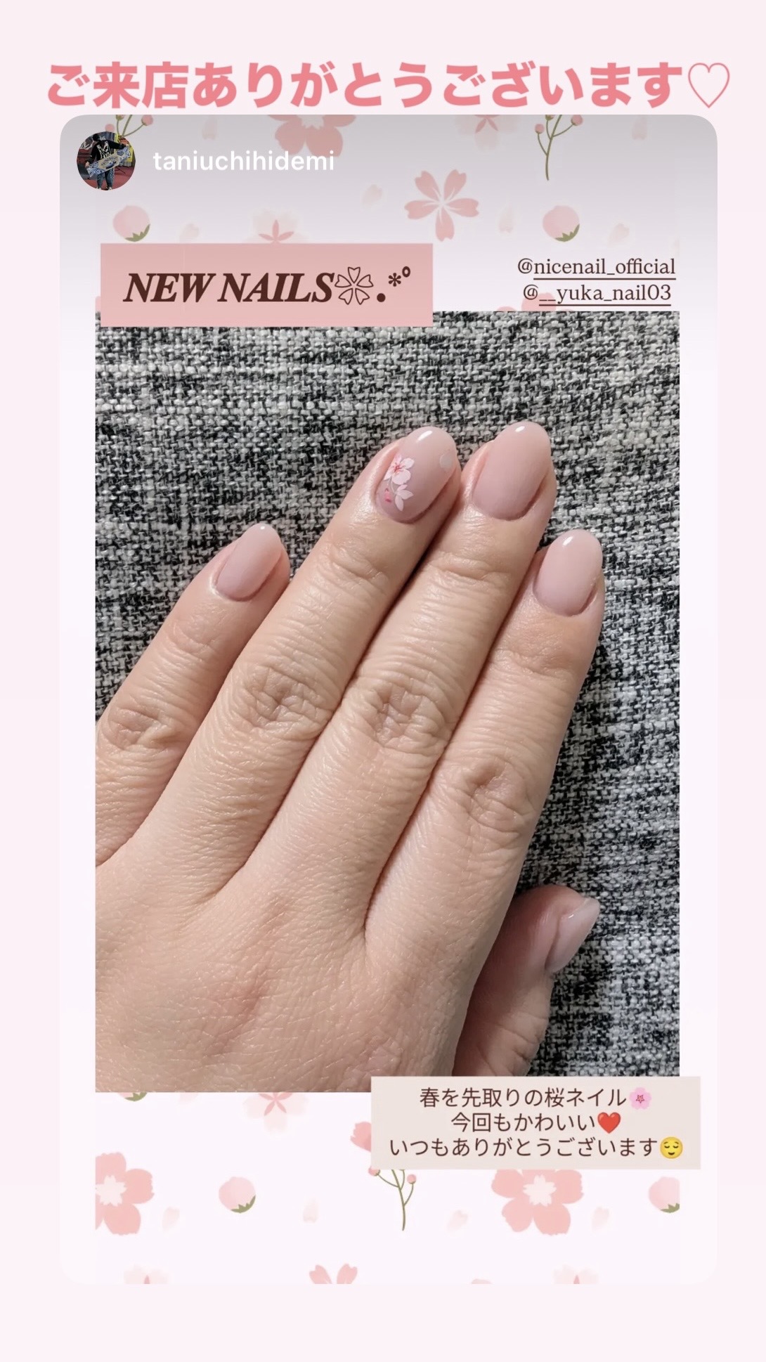 NICENAILのお客様施術 桜ピンクワンカラー