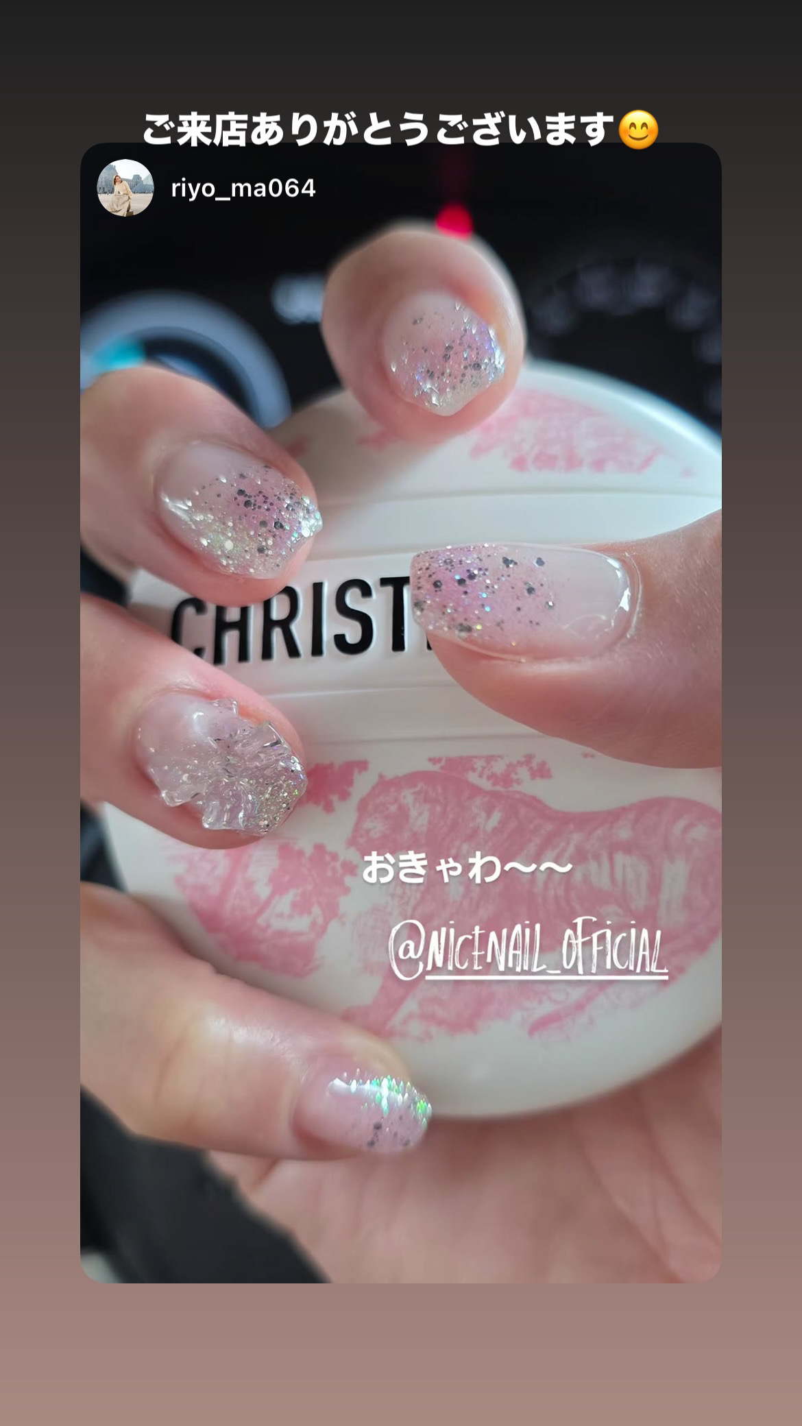 NICENAILのお客様施術 キラキラワンホンネイル