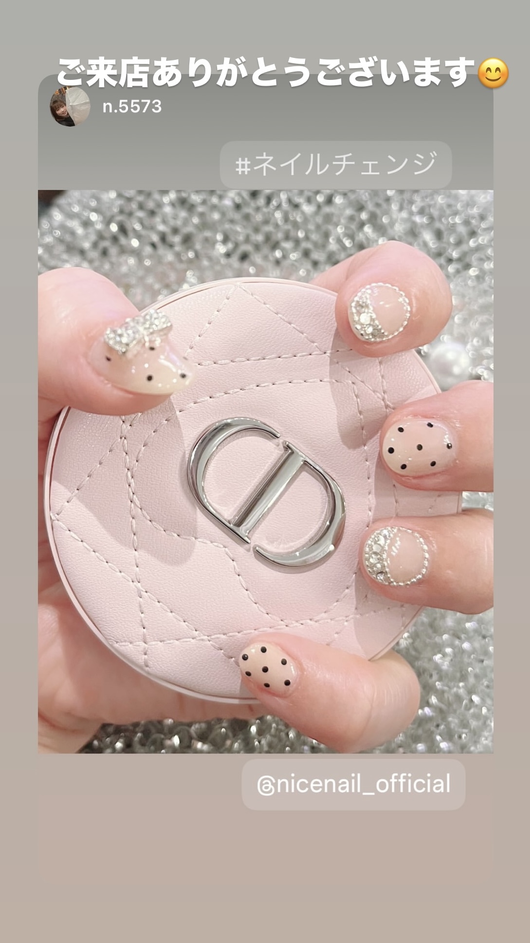 NICENAILのお客様施術 ガーリーワンホンネイル