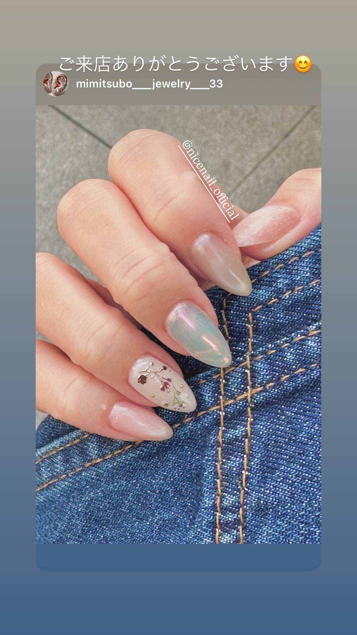 NICENAILのお客様施術 お花×ミラー