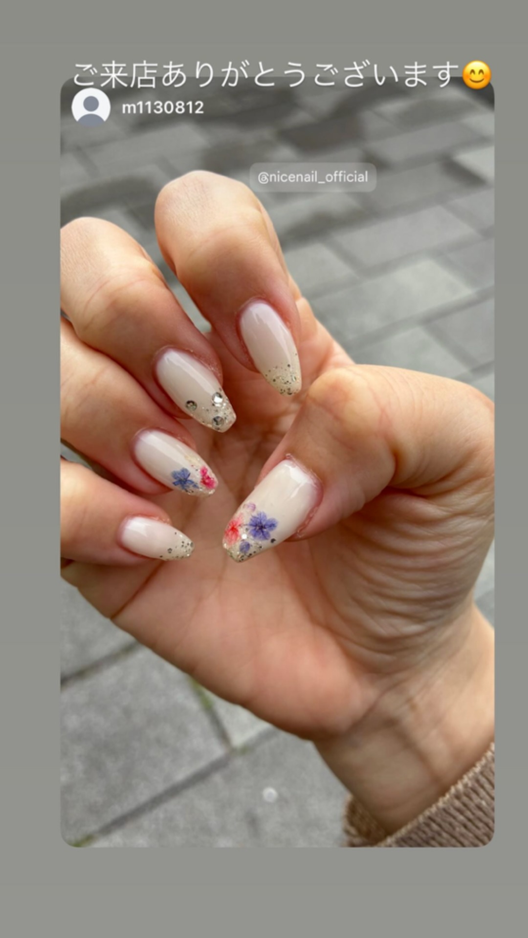 NICENAILのお客様施術 押し花ネイル