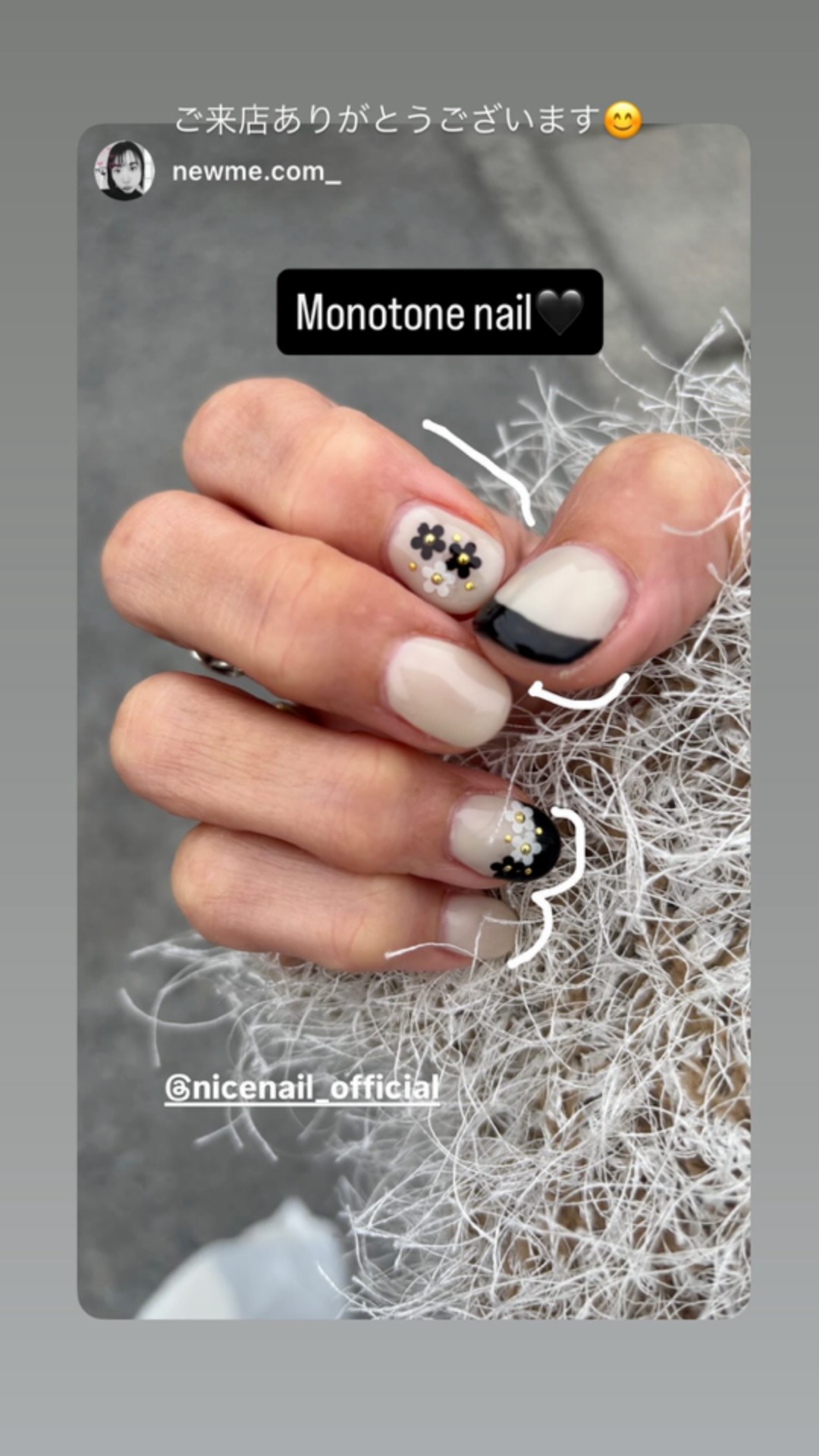 NICENAILのお客様施術 モノトーンフラワー