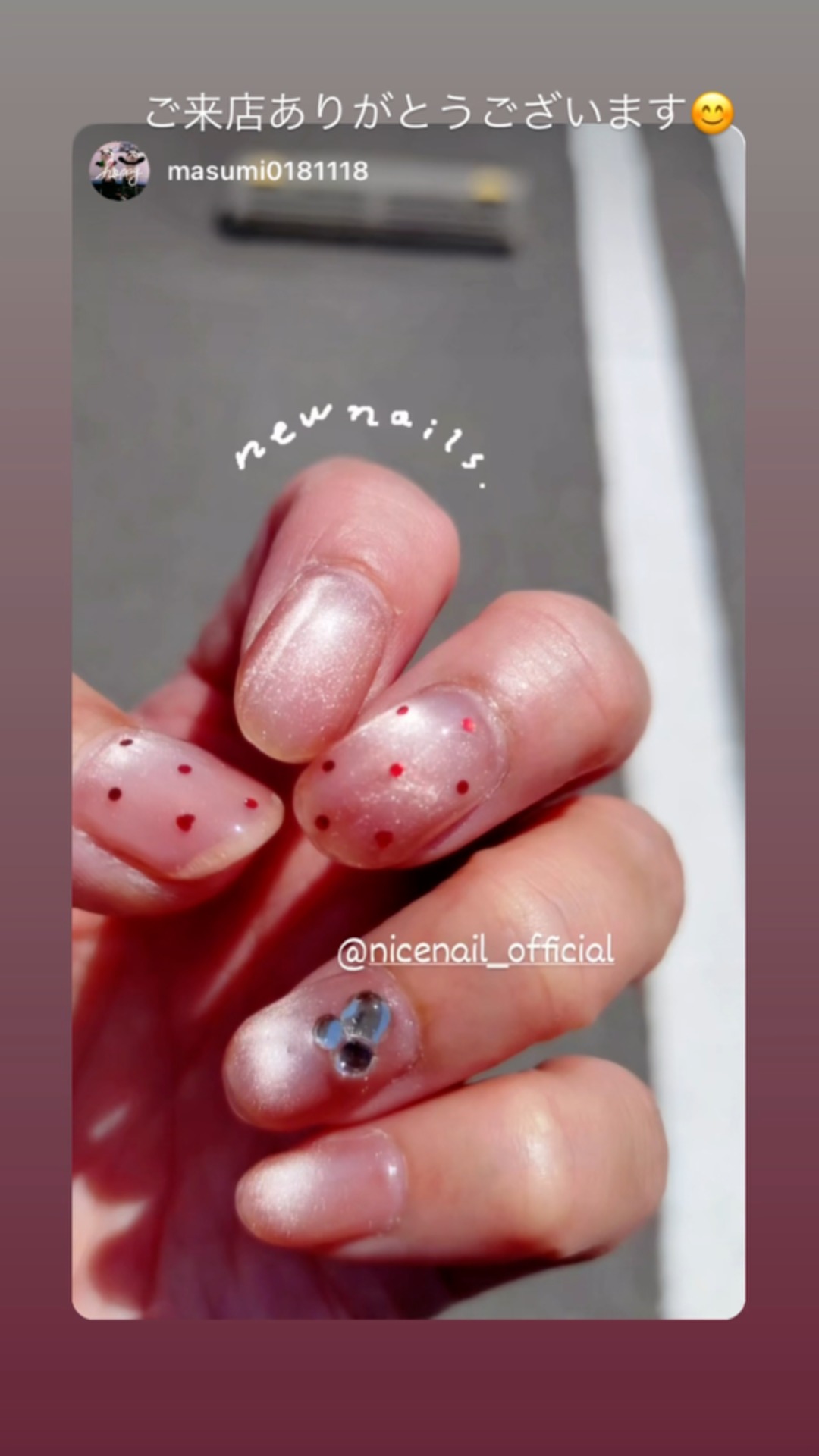 NICENAILのお客様施術 ガーリー水光マグネイル