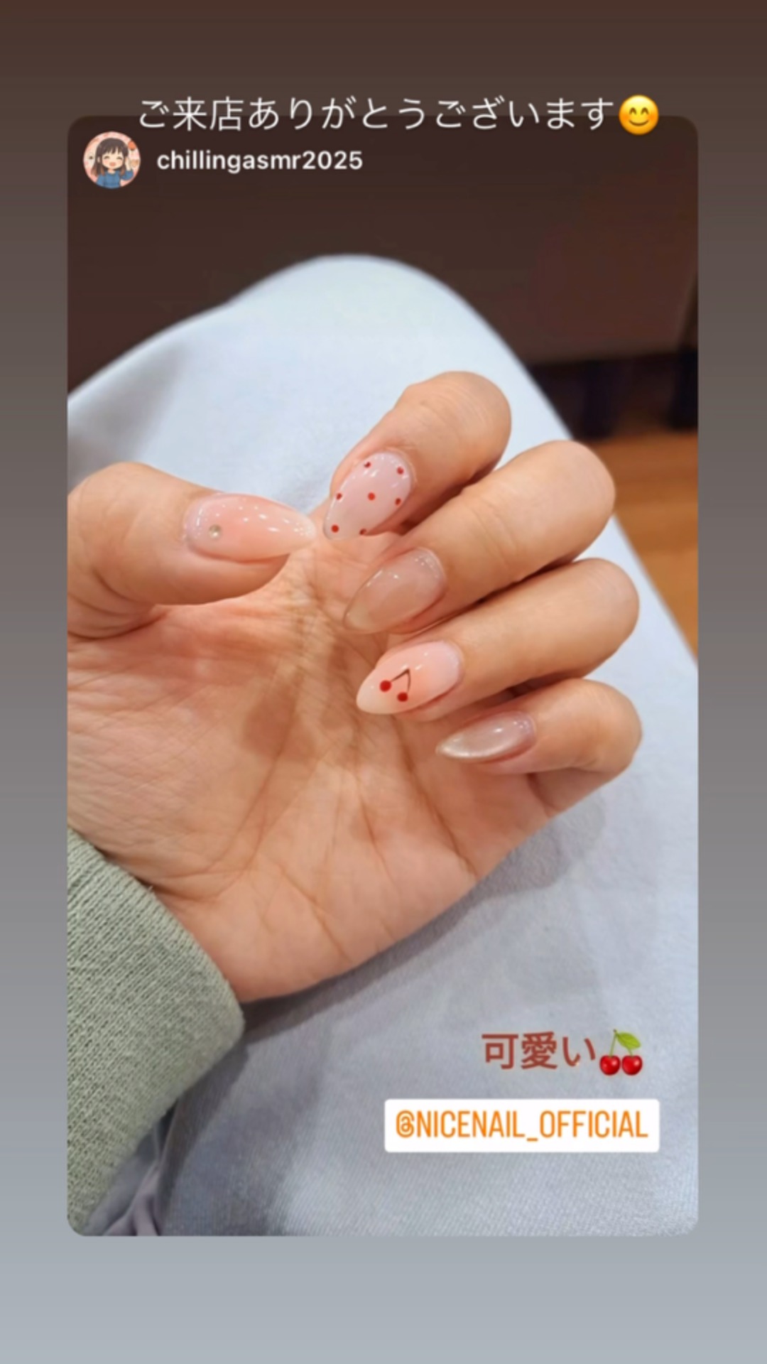 NICENAILのお客様施術 チーク×チェリーネイル