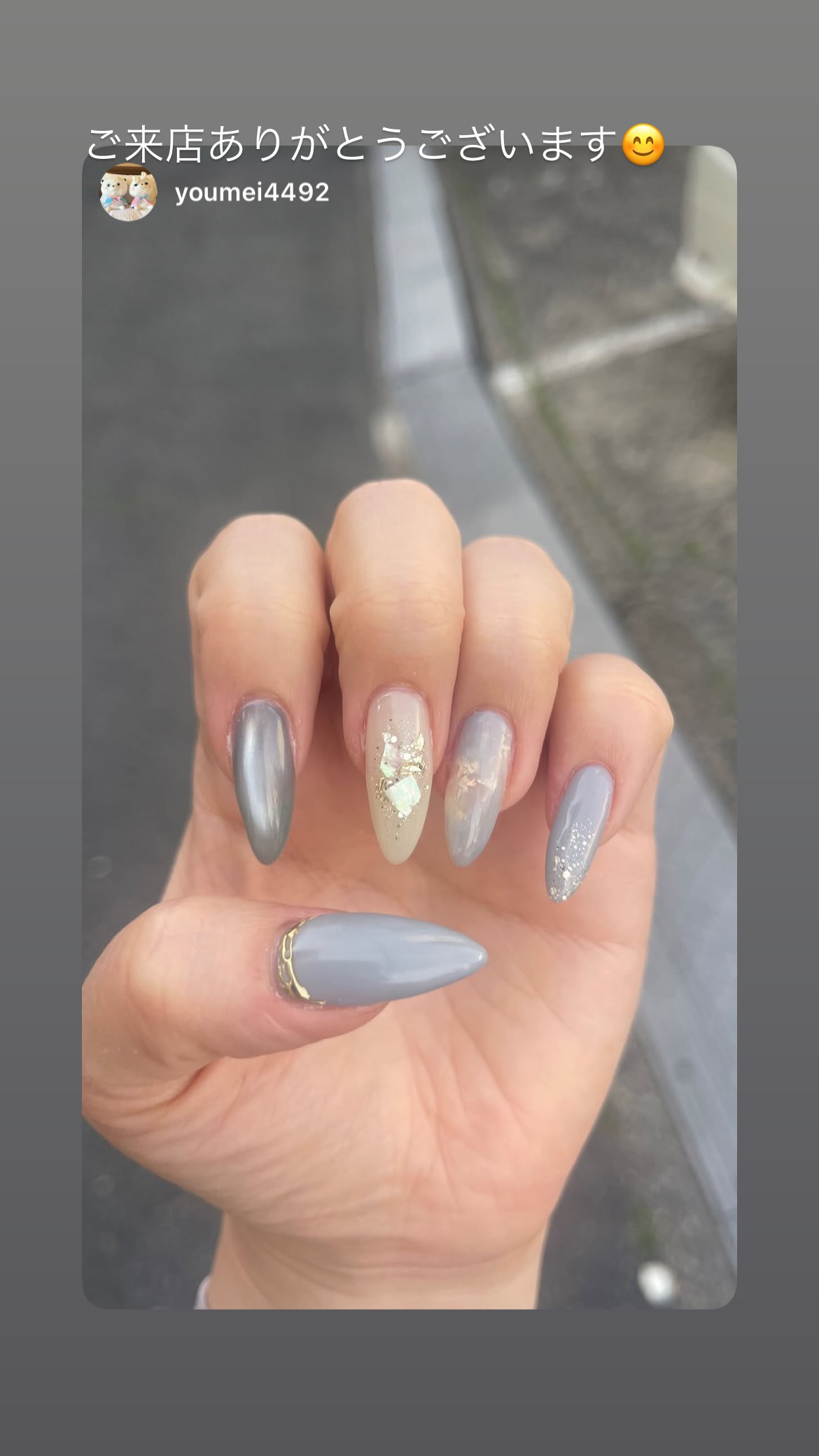 NICENAILのお客様施術 ブルーグレー大理石