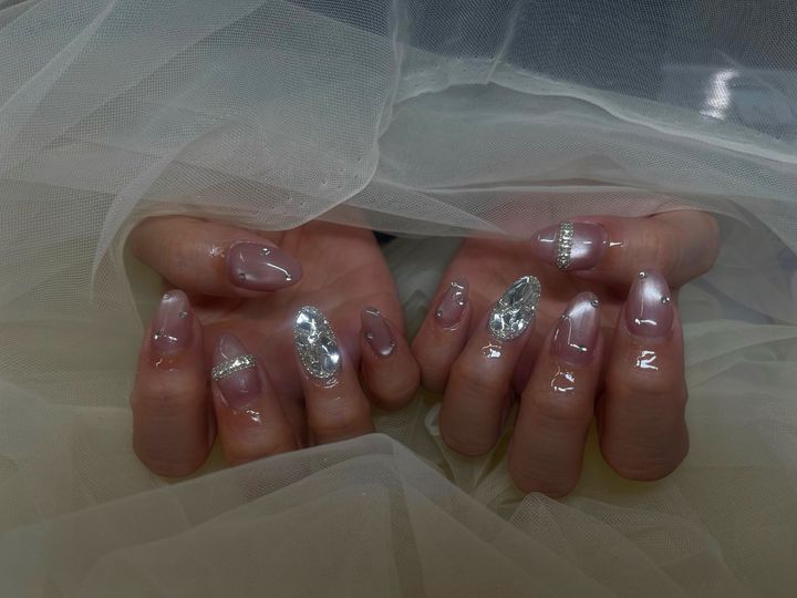NICENAILのお客様施術 くすみピンクのラメワンカラー