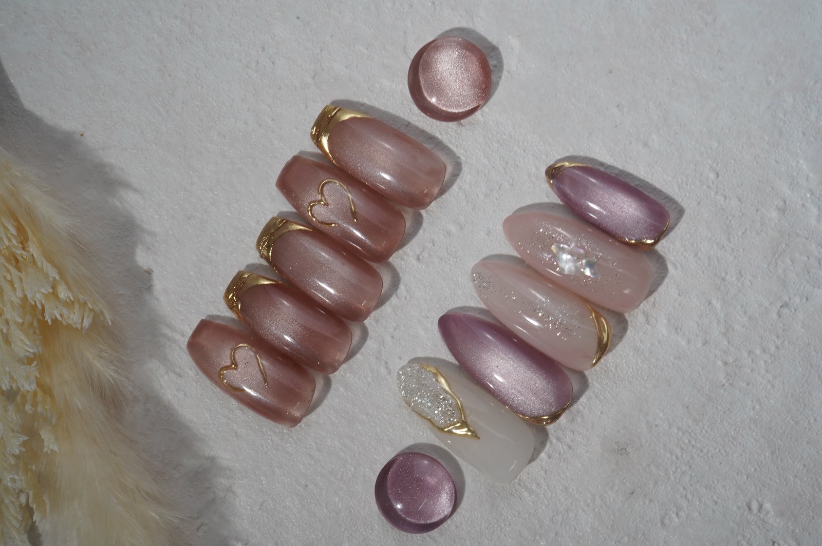 NICENAILのお客様施術 くすみピンクのミラークローム