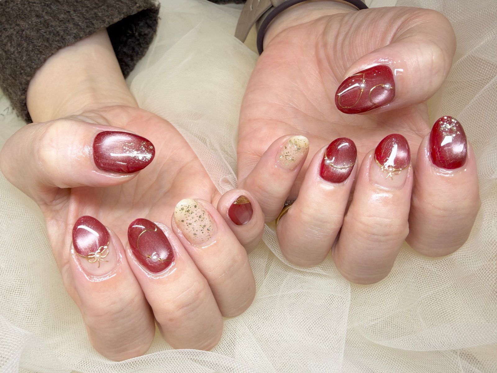 NICENAILのお客様施術 ボルドーとベージュのワンカラー