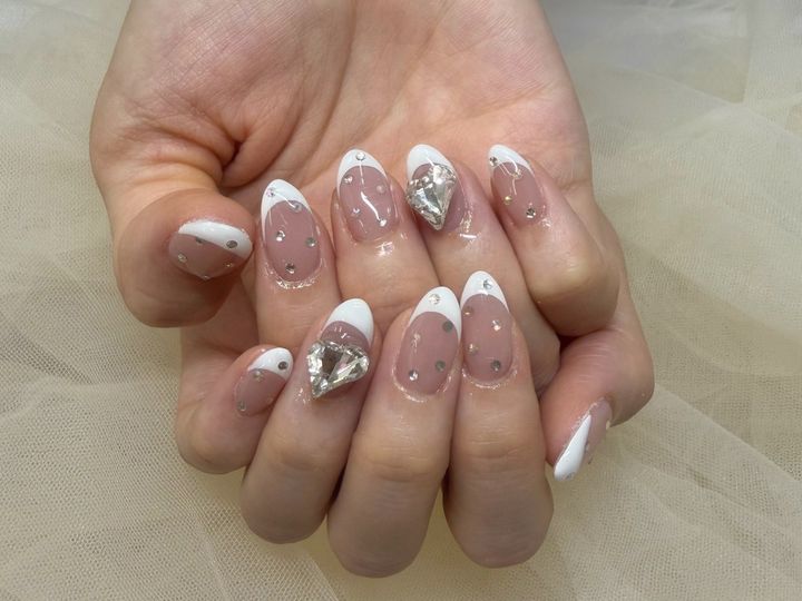 NICENAILのお客様施術 くすみピンクのゴールドフレンチ