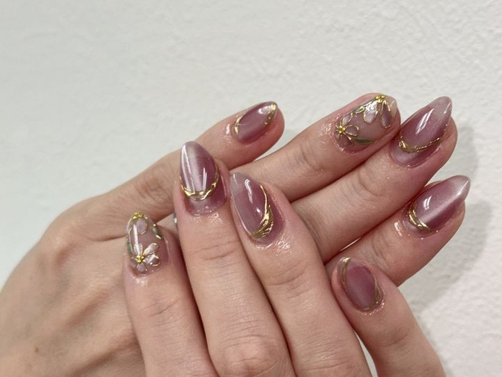 NICENAILのお客様施術 くすみピンクのミラーニュアンス