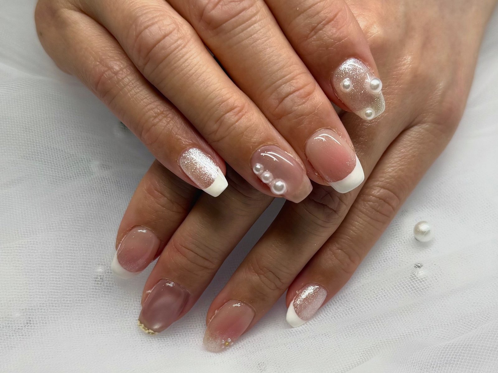 NICENAILのお客様施術 ベージュピンクのラメワンカラー