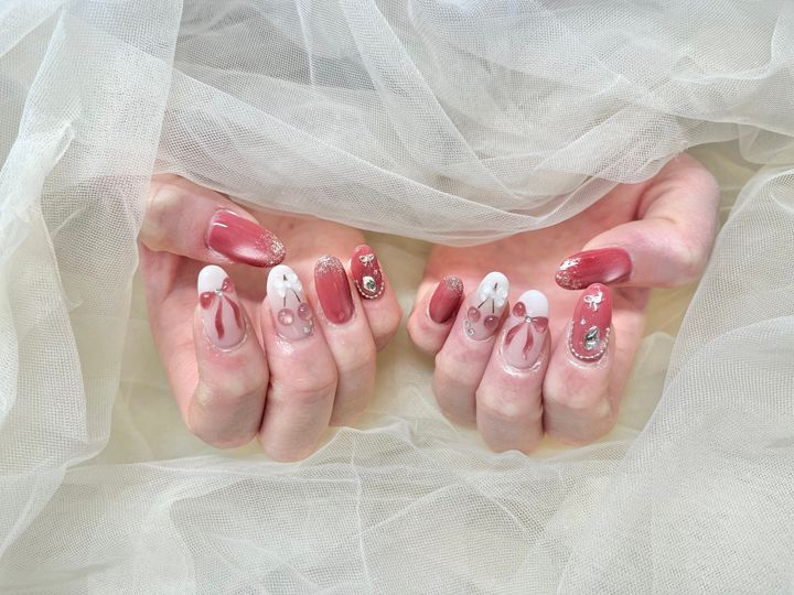 NICENAILのお客様施術 ローズピンクのフレンチ×シェル