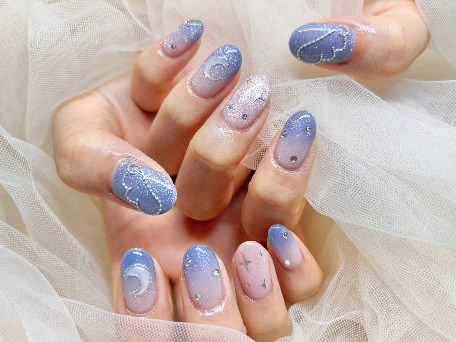 NICENAILのお客様施術 くすみパープル＆ピンクのニュアンス