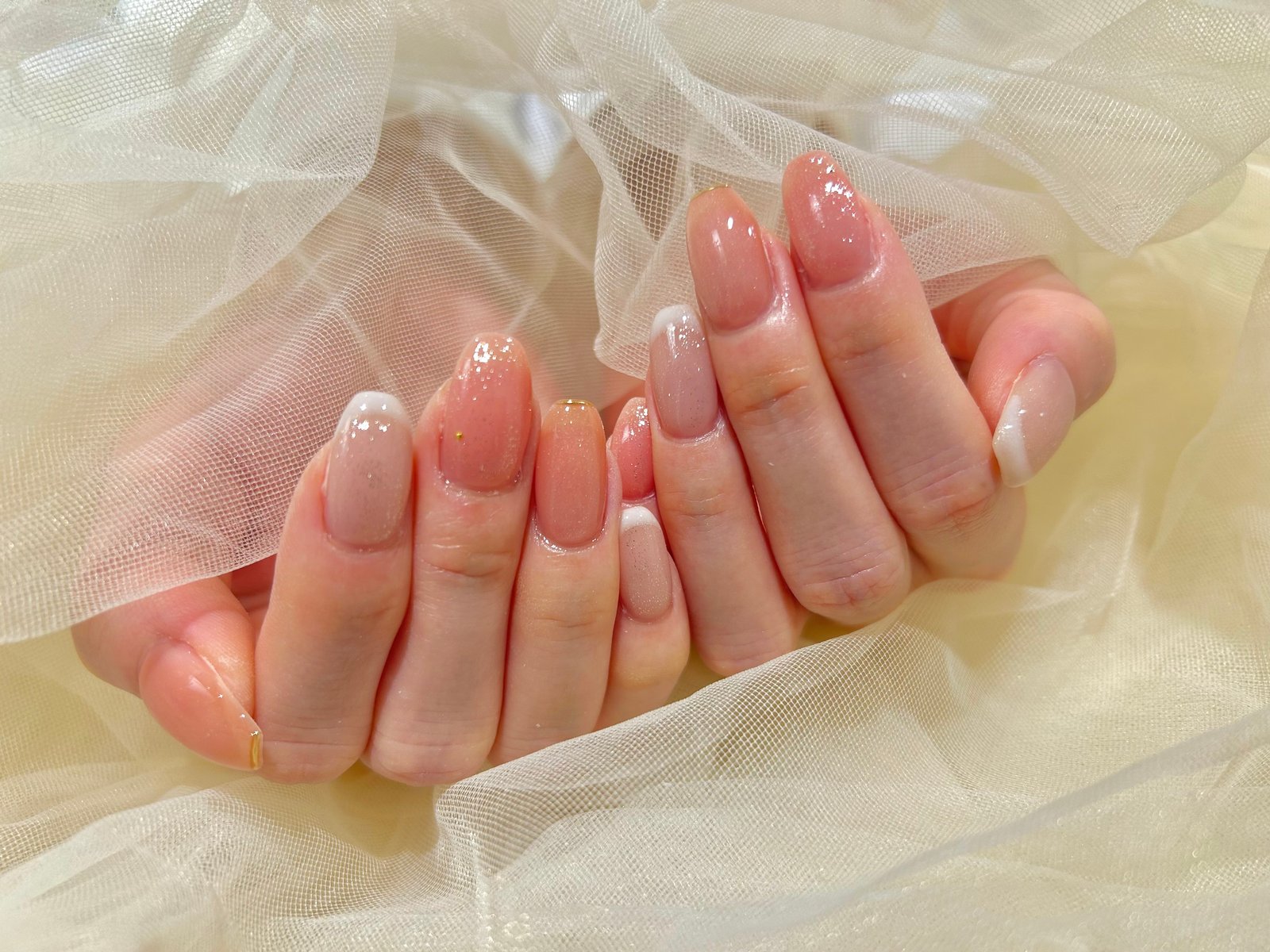 NICENAILのお客様施術 ピンクのグラデーション×ラメ