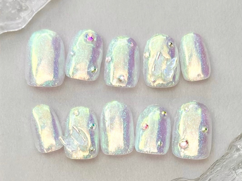 オーロラ×蝶々ネイル