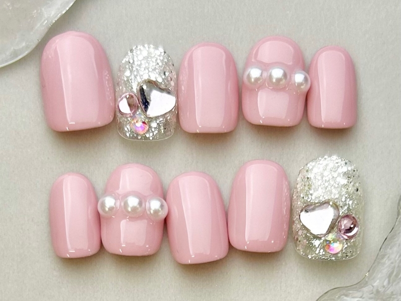 ハート×ワンカラーネイル